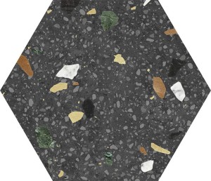 Keros Hexa Tritato Negro 23x27 Hektagon Lastriko Fliese