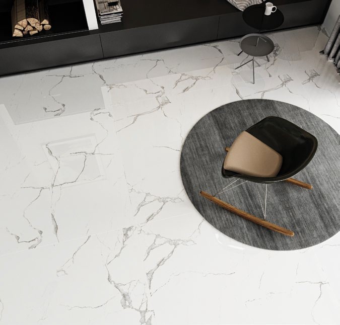 Gres marmur bardzo biały ze czarną żyłami Decovita Satvario White Poler 60x120 80535