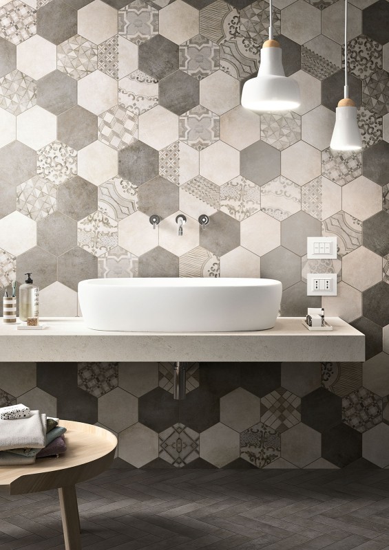 Sześciokątne plytki wzorzystę brązowe patchwork Clays Decoro Earth,Sand,Shell 21x18,2 36251