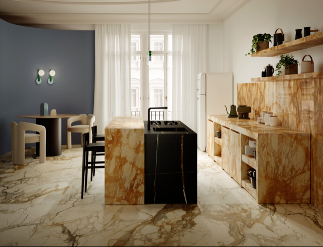 Spiek kwarcowy, blat kuchenny marmur biały ze złotą żyłą Marazzi Grande Marble Look Calacatta Vena Vecchia lux M7GF 160x320 6mm 166472