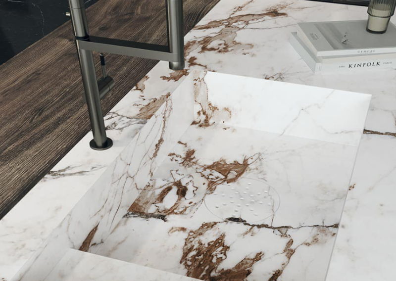 Blat kuchenny marmur białe brąz Florim Marble Capraia Glass 160x320 12mm 166743