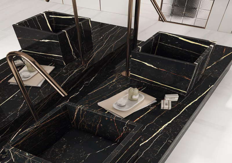 Spieki kwarcowy marmur czarny biały braz Florim Marble Laurent Gloss 160x320 6mm 166820