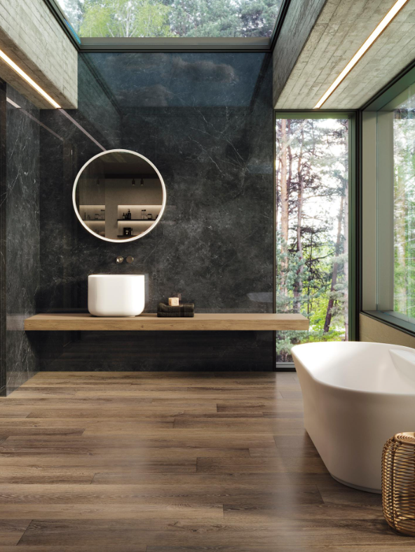 Płytki drewnopodobne ciemny brąz Porcelanosa Bruselas Roble 29,4x180 1,15cm 167734