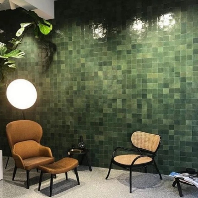 Płytki ciegiełki postarzane do łazienki ciemna zielień turkus Marazzi Zellige Bosco M5QS 10x10 169145