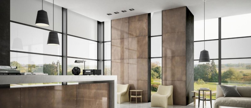 Płytki podłogowe rdzawe brąz Casalgrande Padana Steeltech Decor Corten 90x90 40156