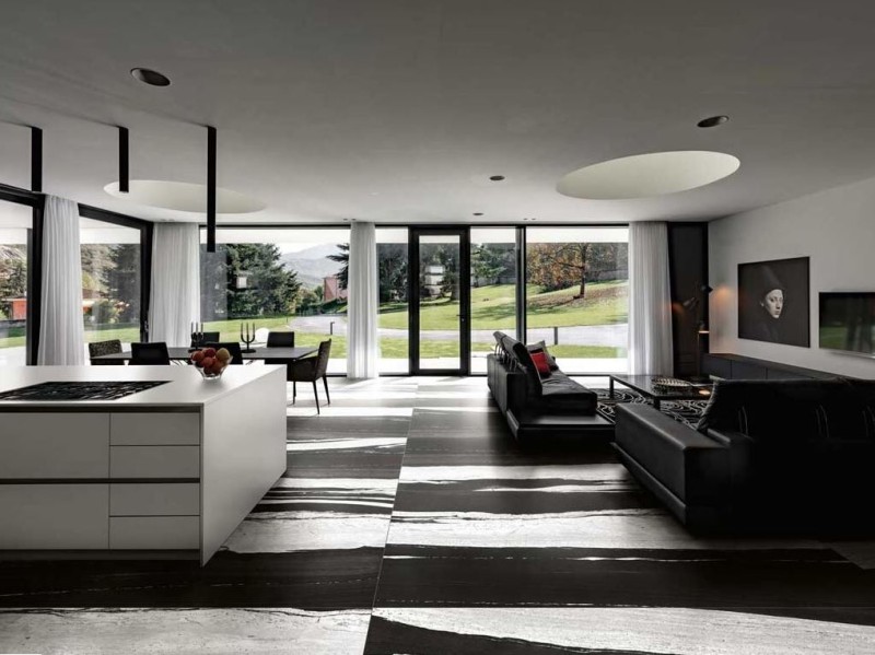 Płytki podłogowe marmur czarny biały Florim Floor Gres B&W_Marble Wave Gloss 766392 60x120 x10mm 94089