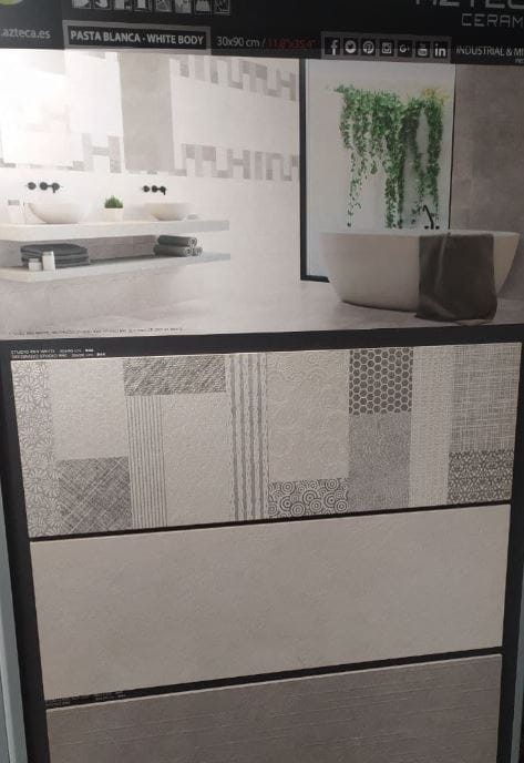 Płytki ścienne szare Azteca Studio White 30x90 173597