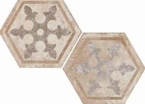 Fioranese Heritage Deco Texture 1: Beige, hexagonale, antike Fliesen 34,5 x 40 cm