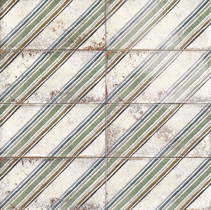 Płytki łazienkowe smugaste biało-zielone Mainzu Atelier Arquitect Cream 15X30 49393