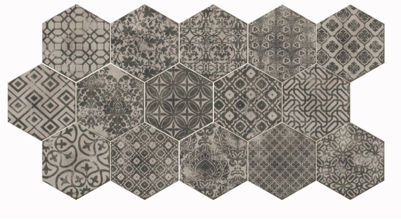 Płytki sześciokątne gres patchwork kwiaty Marazzi Powder Deco Freddo MNDZ 21X18.2 X10 ag 18289