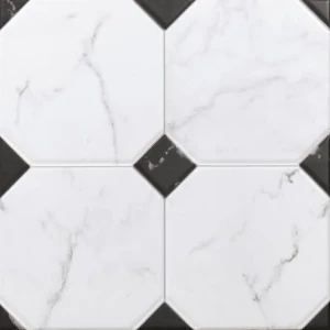 Betera Blanco 33,3x33,3 Schwarz-Weiß Oktagonalplatten Marmoroptik