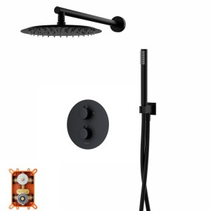 Corsan Lugo Duschset schwarz mit 25 cm Regenbrause, Thermostatarmatur und Handbrause