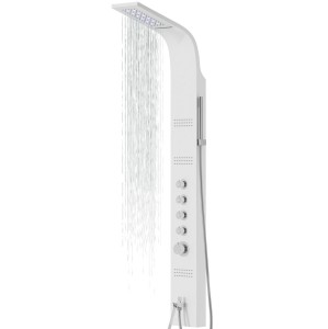 Corsan LED Duschpaneel KASKADA mit Thermostat, weiß, LED Regenbrause und Auslauf