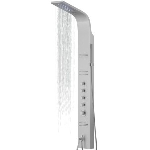 Corsan LED Kaskade Duschpaneel mit Thermostat, Silberne Regendusche und LED-Auslauf