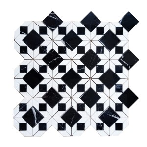 Mosaik marmor Starline Glacier White - Black Silk poliert 35x35x1 cm