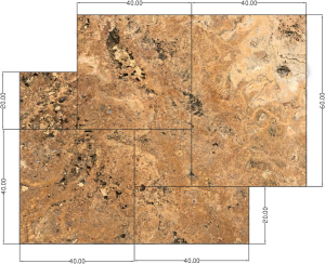 Terrassendielen Opus aus braunem Travertin Gold, hammerveredelt