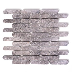 Graue Mosaikmarmorplatte Oval Tundra Blue Satin 29,8x30,5x1cm