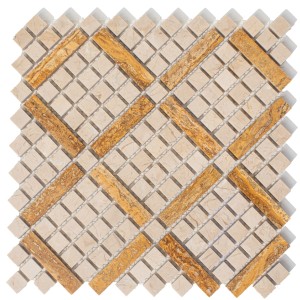 Mosaikbeige Marmor Cream Pino poliert 25,5x25,5x1 cm