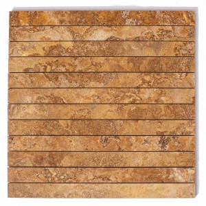 Mosaik Travertin Streifen Braun Gold Satin 30,5x30,5x1cm