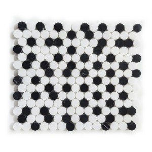 Marmor-Mosaik Kreise Bianco Neve - Black Silk geschliffen 32x36,8x1 cm
