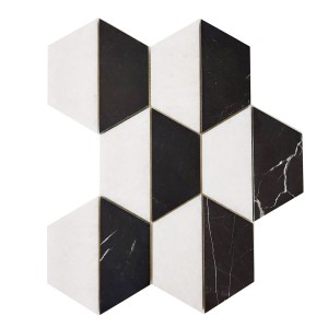 Mosaik Marmor Hexagon Bianco Neve - Black Silk geschliffen 25,2x32,5x1 cm