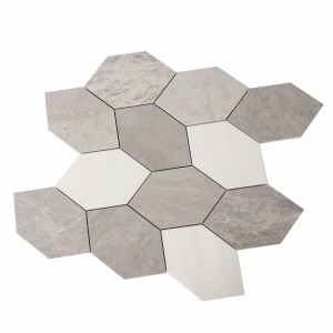Marmor Mosaikplatte Glacier White - Nordic Grey geschliffen 38,5x41x1 cm