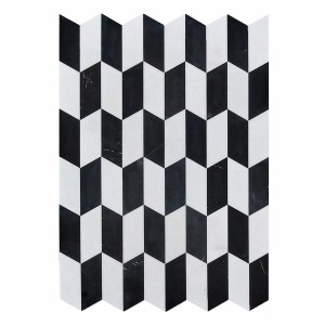 Mosaik Marmor Schwan Bianco Neve - Black Silk poliert 23x10,2x1 cm