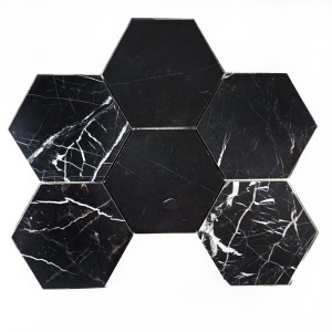 Schwarze Marmor-Mosaikfliesen Octagon Black Silk geschliffen 27x30,5x1 cm