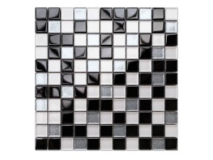 Mosaik Glas Nero Silber Weiß Mix (Schwarz Silber Weiß) 30x30cm