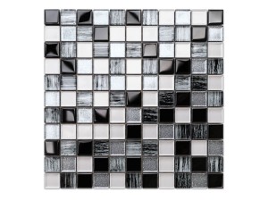 Mosaik GLAS PERLE SILBER BROKAT NERO ALUMINIUM JEANS 30x30cm 8mm