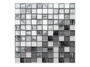 Glas-Mosaik Silber Weiß Perle Grau Zebra Mix