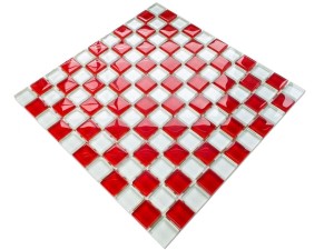 Glas-Mosaik Schachbrett Weiß Rot 30x30cm 8mm