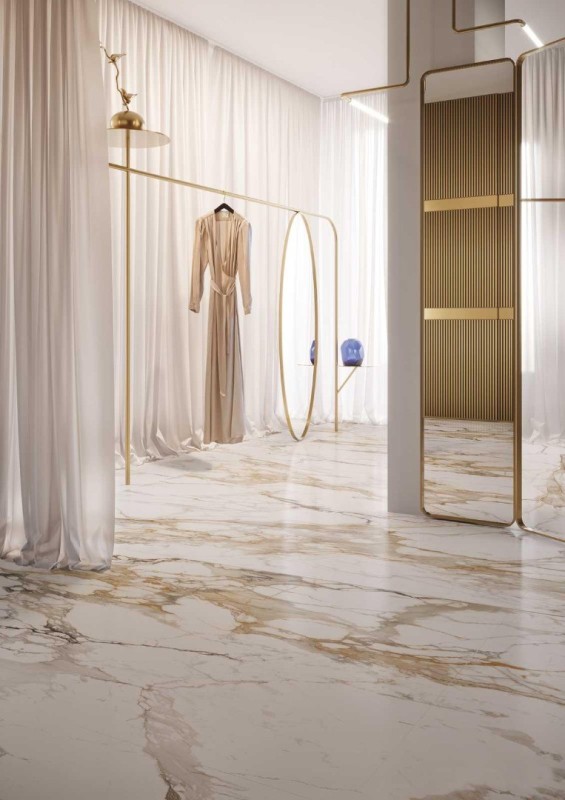 Spiek kwarcowy, blat kuchenny marmur biały ze złotą żyłą Marazzi Grande Marble Look Calacatta Vena Vecchia lux M7GF 160x320 6mm 96337