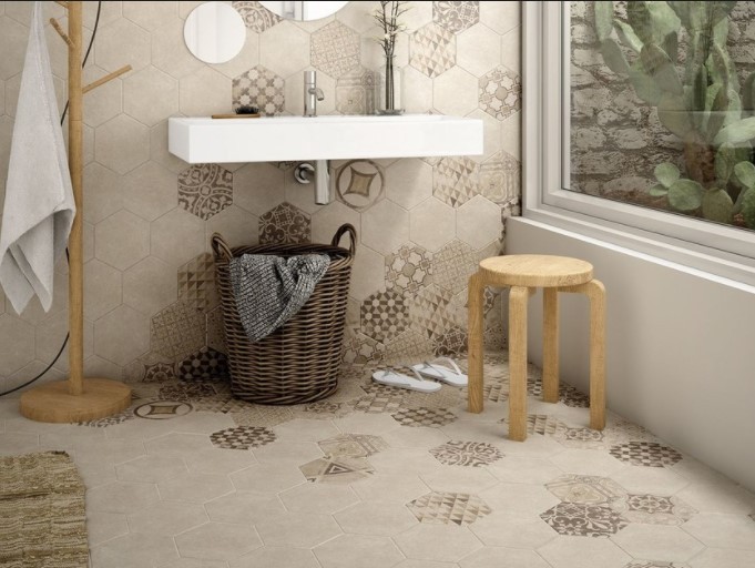 Płytki podłogowe heksagonalne beż Equipe Hexatile Cement Sand17.5X20 20164