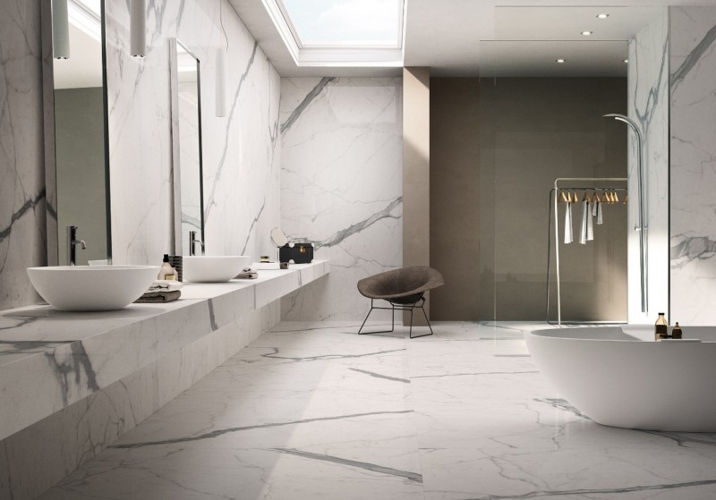 Płytki wielkie marmur bialy grafitowa zyla Ceramika Picasa Calacatta Bianco Slim 90x180 10270
