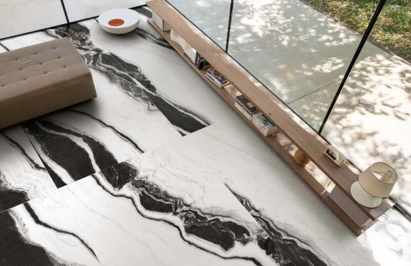 Płytki podłogowe marmur białe z czarną żyłą Florim Floor Gres B&W_Marble Wave Naturale 60x60 94053