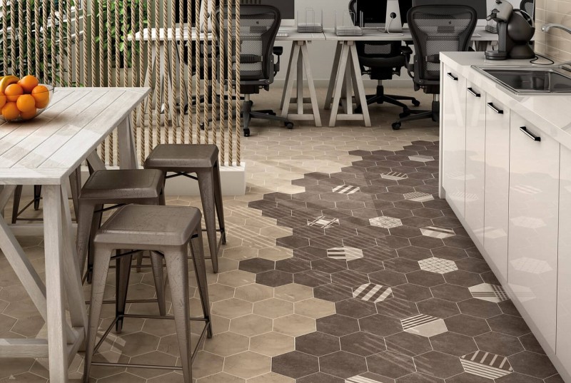 Płytki do przedpokoju heksagonalne beż Equipe Hexatile Cement Mink 17.5X20 12579