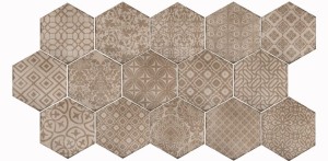 Marazzi Powder Deco Caldo MNRT: Beige Hexagon Fliesen Patchwork 21x18,2 cm