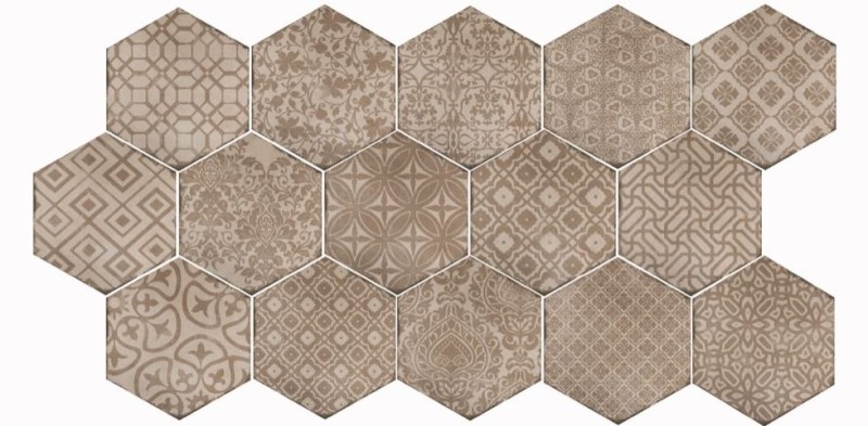 Płytki podłogowe heksagon patchwork kwiaty beżowe Marazzi Powder Deco Caldo MNRT 21X18.2 18299