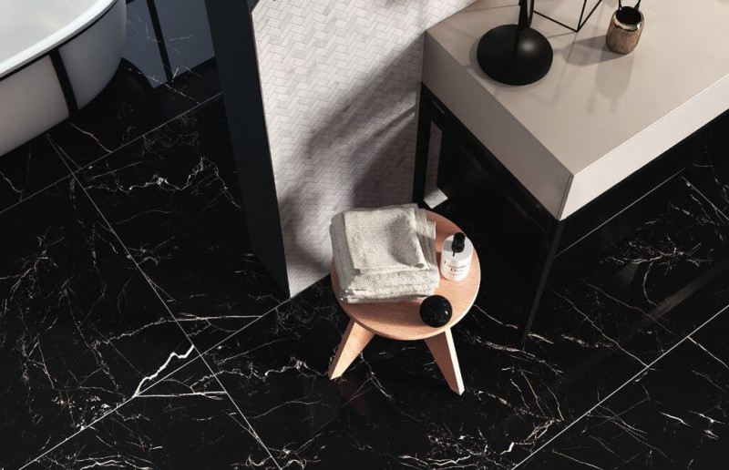 Gres marmur wąski a długi biały z szeroką szarą żyłą Fioranese Marmorea Bianco Calacatta Matte 7.3x30 69656