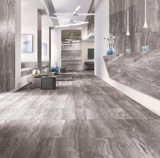 Płytki imitujące marmur trawertyn szary matowa Casalgrande Padana Marmoker Travertino Titanium 118x118x6,5 81437