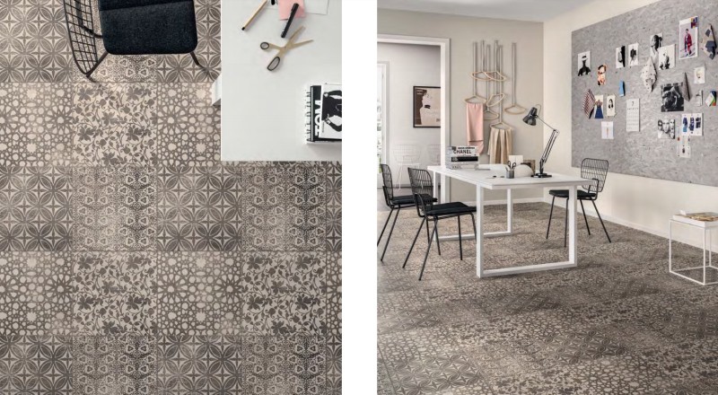 Płytki podłogowe patchwork szare Marazzi POWDER DECO LIBERTY DEKOR M003 75x75 ag 16132