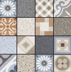 Fioranese Cementine Retro Mix 20x20 cm Patchwork-Fliesen in Grau, Blau und Beige