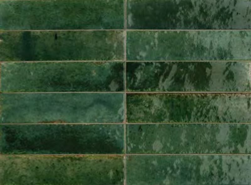 Płytki ciegiełki butelkowa zieleń postarzane do łazienki Marazzi Crogliolo Lume Green M6RQ 6x24 84212
