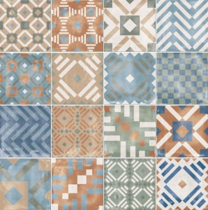 ABK Play Labyrinth Mix: 20x20cm Wand- und Bodenfliesen, grün-blau-beige Patchwork