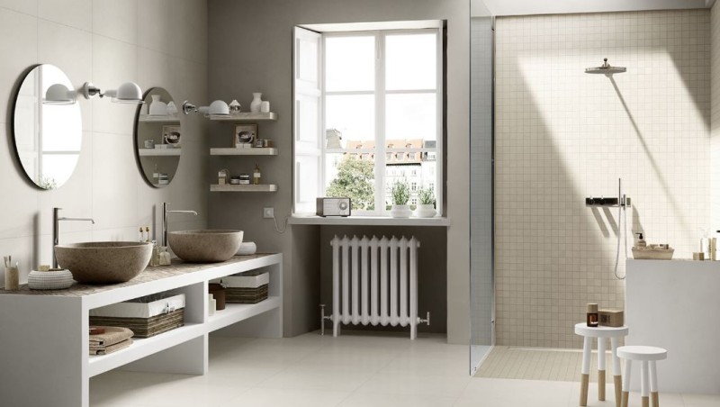 Płytki podłogowe beton szary beż Marazzi Block White MM5A 90X90 48333