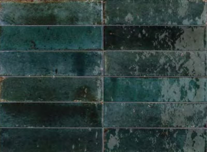Płytki ciegiełki postarzane do łazienki turkusowe Marazzi Crogliolo Lume Blue M6RR 6x24 cegiełki butelkowo niebieskie 84214