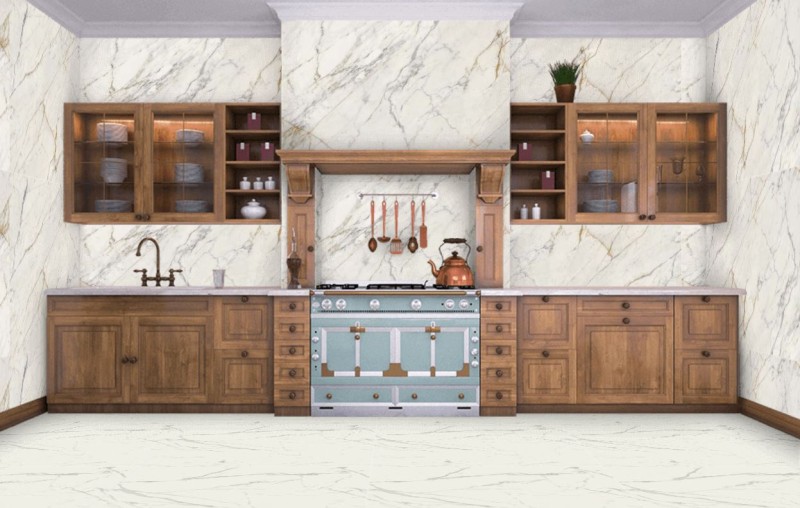 Spiek wielkoformatowy marmur biały ze złotą żyłą Marazzi Grande Marble Look Golden White Lux M8AF 120x120 36914