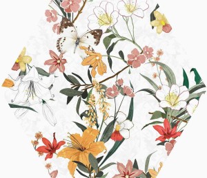 ITT Paradise Weiß Matt 23x27 hexagonale Fliesen mit Blumenmuster