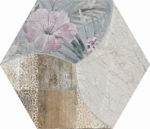 ITT Hexa Mystic Pearl Matt 23x27 hexagonale Fliese mit Blumenmuster